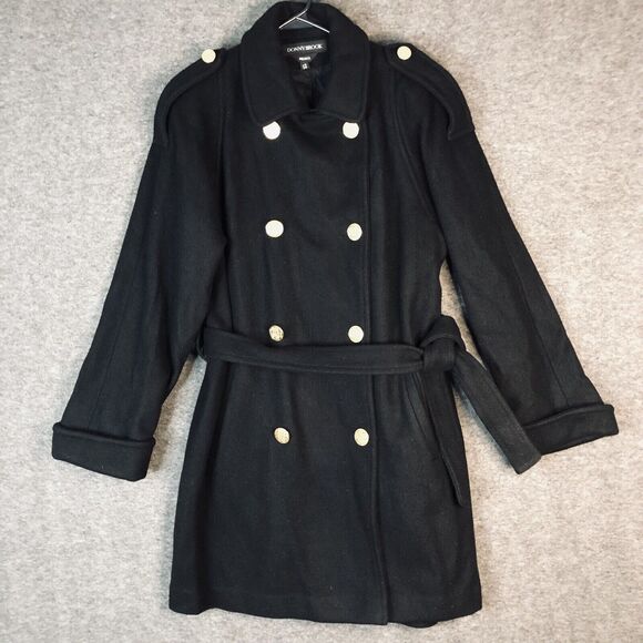VTG DONNYBROOK Coat 12 Womens Wool Long Black Double Breasted Belted USA Union - Picture 1 of 11